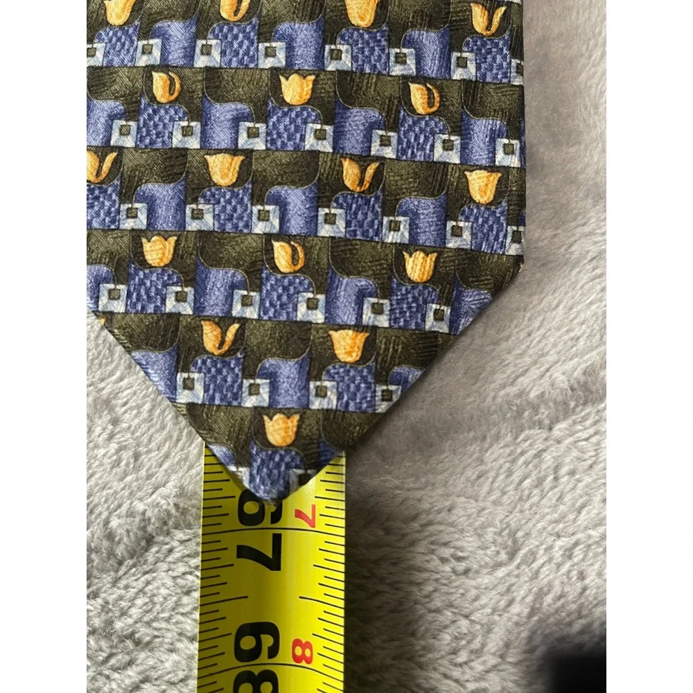 Ermenegildo Zegna Necktie Geometric Blue Yellow Pattern‎ Men's Designer Tie
